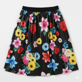 Girls Floral Printed Black With Printed Skirt