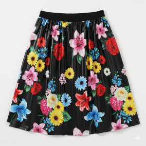 Girls Floral Printed Black With Printed Skirt